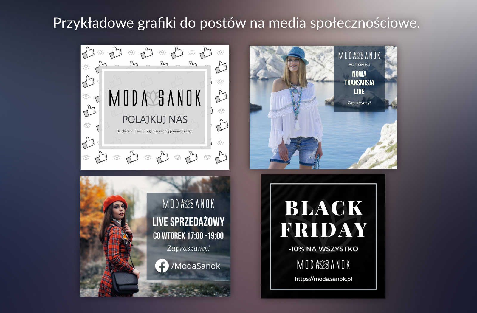 Przykładowe grafiki do mediów społecznościowych/stronę internetową. Wykonano w Affinity Photo